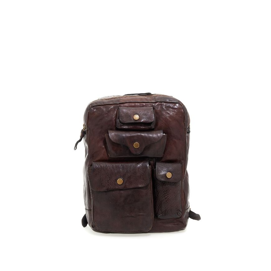 Picture of CAMPOMAGGI MEN'S GIOVE MULTIPOCKET LEATHER BACKPACK IN BROWN