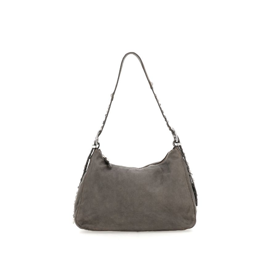 Снимка на CAMPOMAGGI CEFALU ДАМСКА КОЖЕНА ЧАНТА ЗА РАМО С КАПСИ ЦВЕТЯ В СИВО