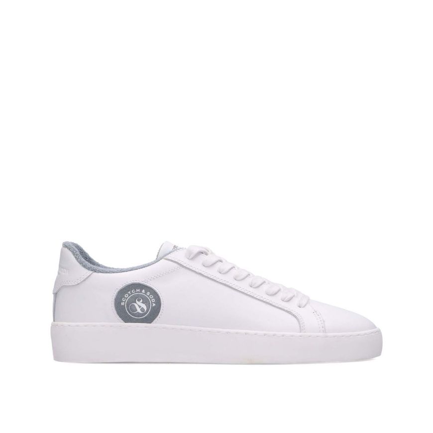 Picture of SCOTCH&SODA MEN'S PLAKKA LEATHER SNEAKERS IN WHITE