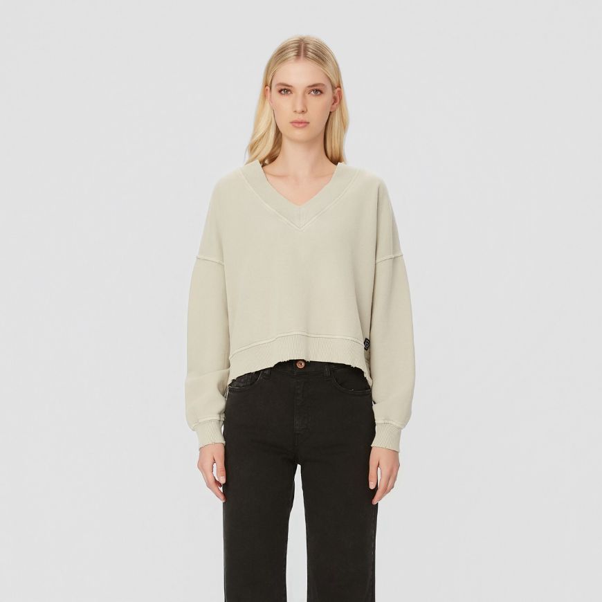 Picture of DIRTY LAUNDRY WOMEN'S RELAXED V-NECK CREWNECK IN VINTAGE GREIGE