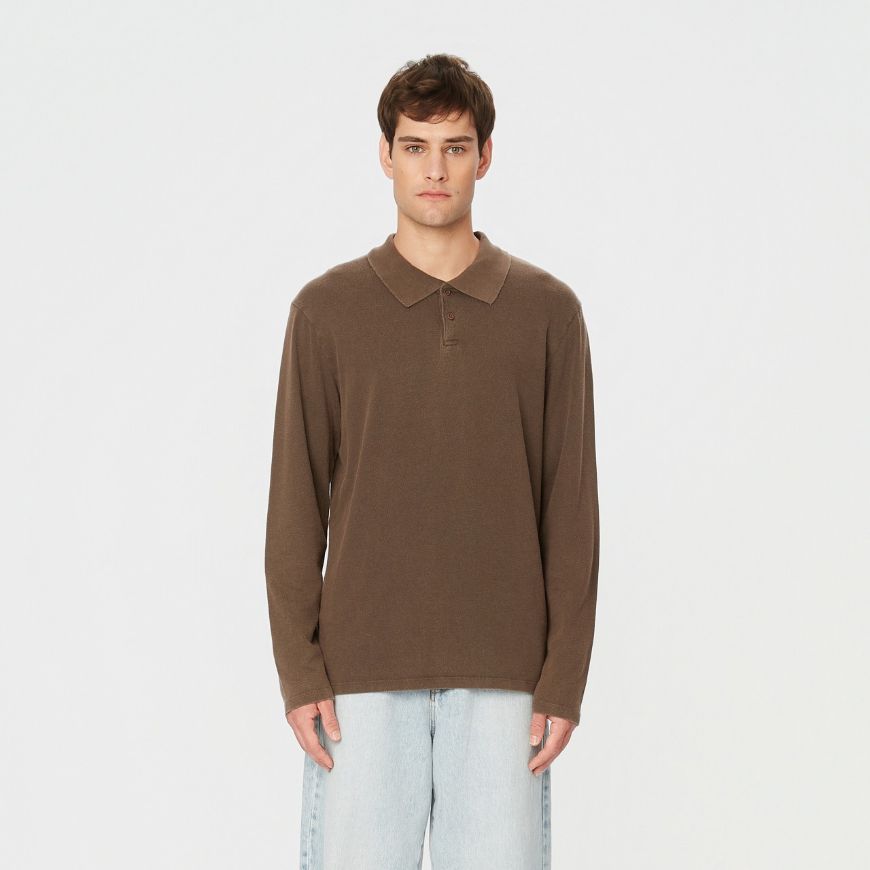 Picture of DIRTY LAUNDRY MEN'S POLO LONGSLEEVE IN VINTAGE MOCHA
