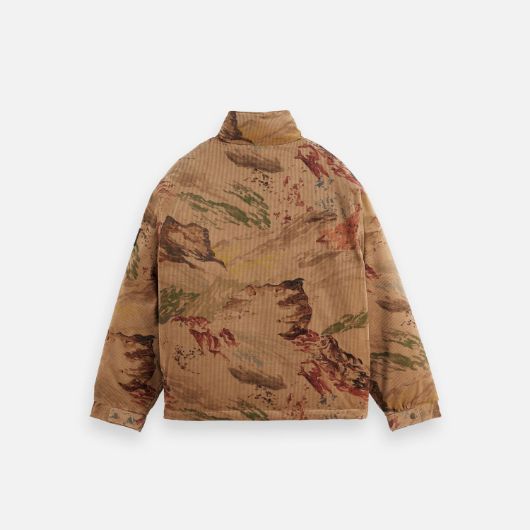 Показвай детайлите за SCOTCH&SODA MEN'S MOUNTAIN PRINT CORDUROY PUFFER IN MEDIUM BEIGE 2 - FanPoint Снимка на SCOTCH&SODA MEN'S MOUNTAIN PRINT CORDUROY PUFFER IN MEDIUM BEIGE 2