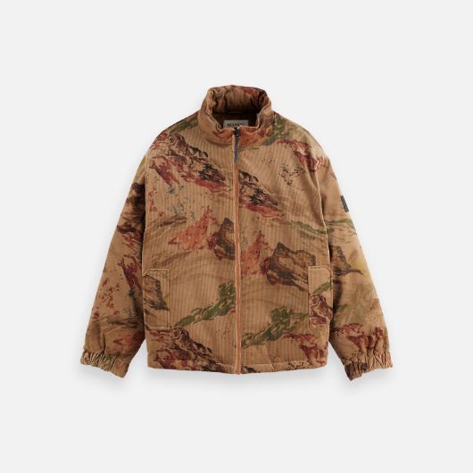 Показвай детайлите за SCOTCH&SODA MEN'S MOUNTAIN PRINT CORDUROY PUFFER IN MEDIUM BEIGE 1 - FanPoint Снимка на SCOTCH&SODA MEN'S MOUNTAIN PRINT CORDUROY PUFFER IN MEDIUM BEIGE 1