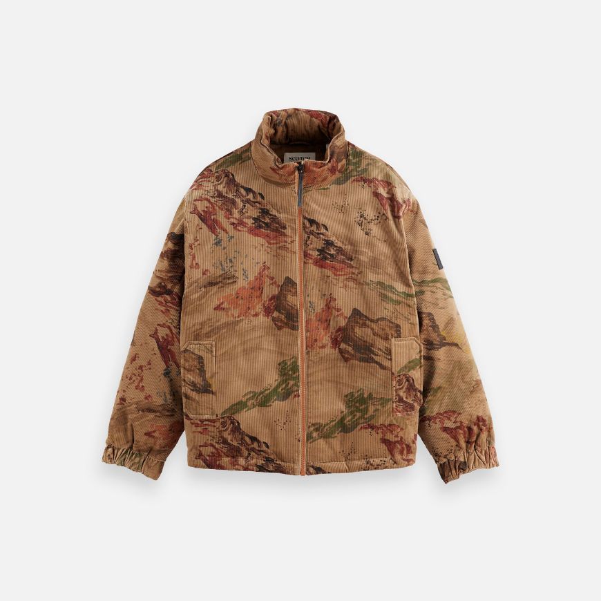 Снимка на SCOTCH&SODA MEN'S MOUNTAIN PRINT CORDUROY PUFFER IN MEDIUM BEIGE