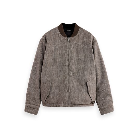 Показвай детайлите за SCOTCH&SODA MEN'S REVERSIBLE YARN-DYED PADDED BOMBER JACKET IN MEDIUM BROWN 1 - FanPoint Снимка на SCOTCH&SODA MEN'S REVERSIBLE YARN-DYED PADDED BOMBER JACKET IN MEDIUM BROWN 1