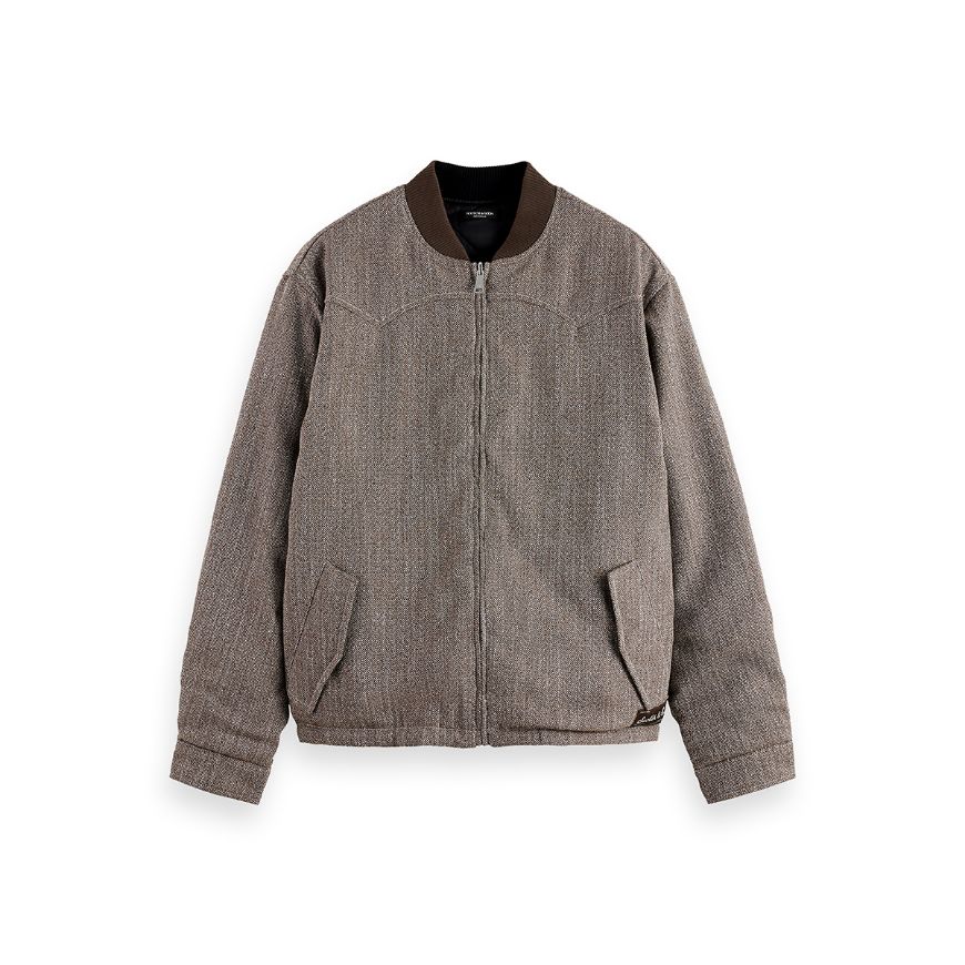 Снимка на SCOTCH&SODA MEN'S REVERSIBLE YARN-DYED PADDED BOMBER JACKET IN MEDIUM BROWN