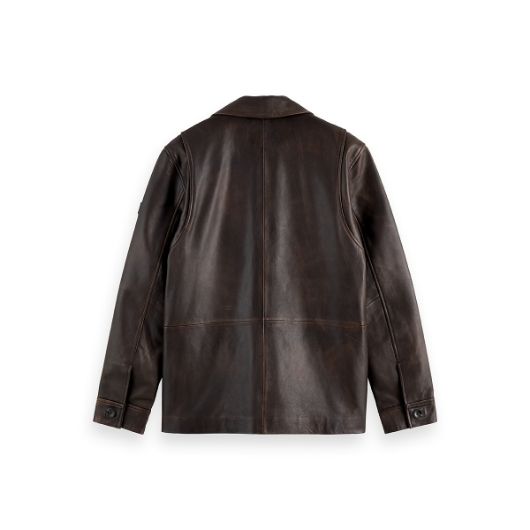 Показвай детайлите за SCOTCH&SODA MEN'S VINTAGE LEATHER BLAZER IN DARK BROWN 2 - FanPoint Снимка на SCOTCH&SODA MEN'S VINTAGE LEATHER BLAZER IN DARK BROWN 2