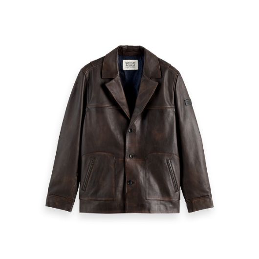Показвай детайлите за SCOTCH&SODA MEN'S VINTAGE LEATHER BLAZER IN DARK BROWN 1 - FanPoint Снимка на SCOTCH&SODA MEN'S VINTAGE LEATHER BLAZER IN DARK BROWN 1