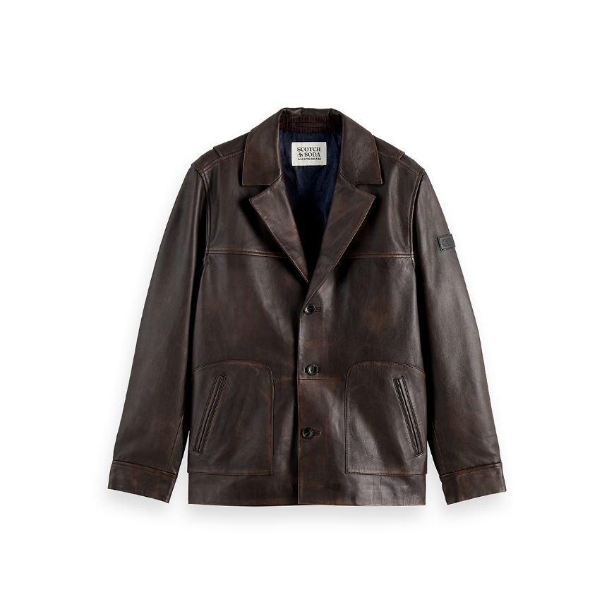 Снимка на SCOTCH&SODA MEN'S VINTAGE LEATHER BLAZER IN DARK BROWN