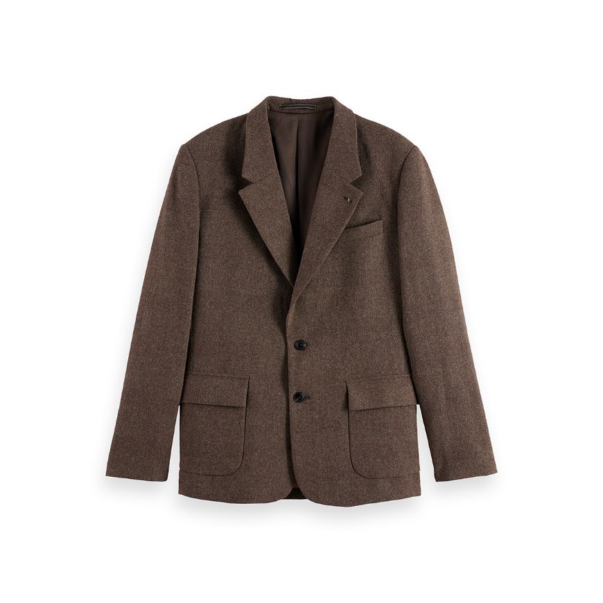 Снимка на SCOTCH&SODA MEN'S YARN-DYED WOOL BLEND RELAXED FIT BLAZER IN DARK BROWN