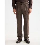 Снимка на SCOTCH&SODA MEN'S YARN-DYED WOOL BLEND RELAXED STRAIGHT PLEATED CHINO IN DARK BROWN 4