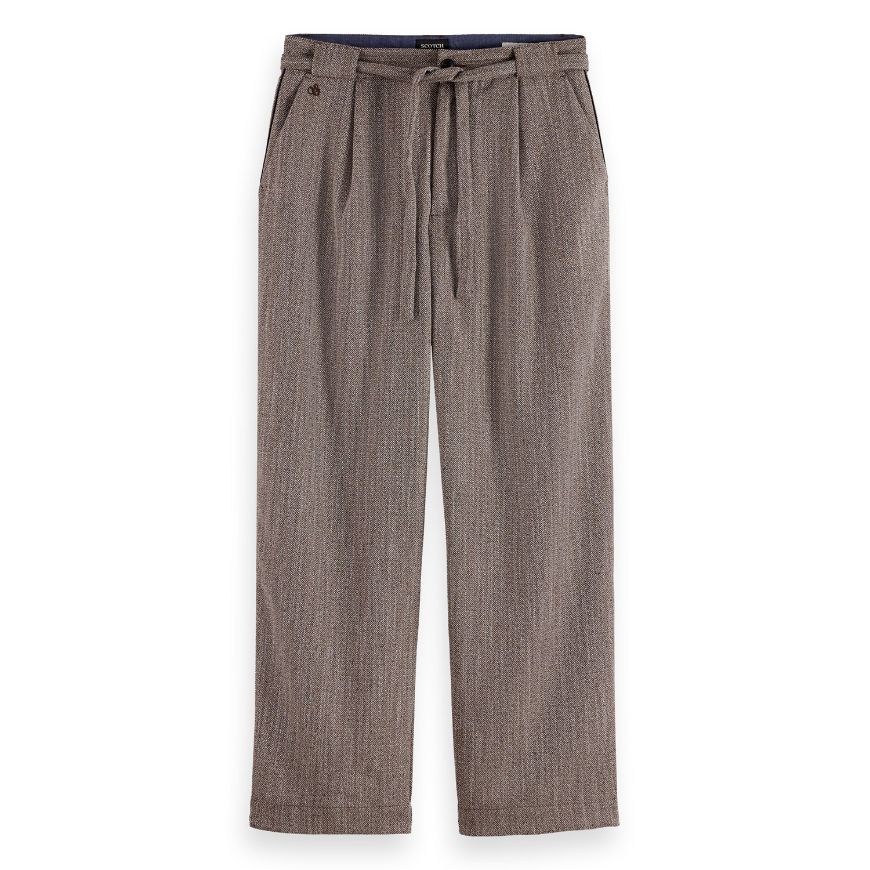 Снимка на SCOTCH&SODA MEN'S HERRINGBONE YARN-DYED PLEATED BAGGY FIT CHINO IN MEDIUM BROWN