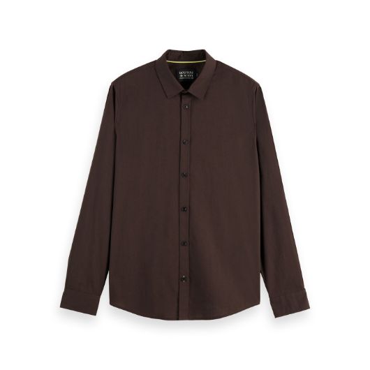 Show details for SCOTCH&SODA MEN'S STRIPED SLIM FIT POPLIN SHIRT IN DARK BROWN 1 - FanPoint Picture of SCOTCH&SODA MEN'S STRIPED SLIM FIT POPLIN SHIRT IN DARK BROWN 1