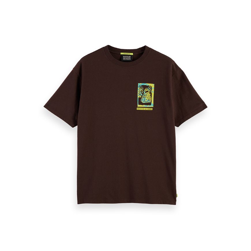 Снимка на SCOTCH&SODA MEN'S RELAXED FIT FRONT + BACK AW T-SHIRT IN MEDIUM BROWN