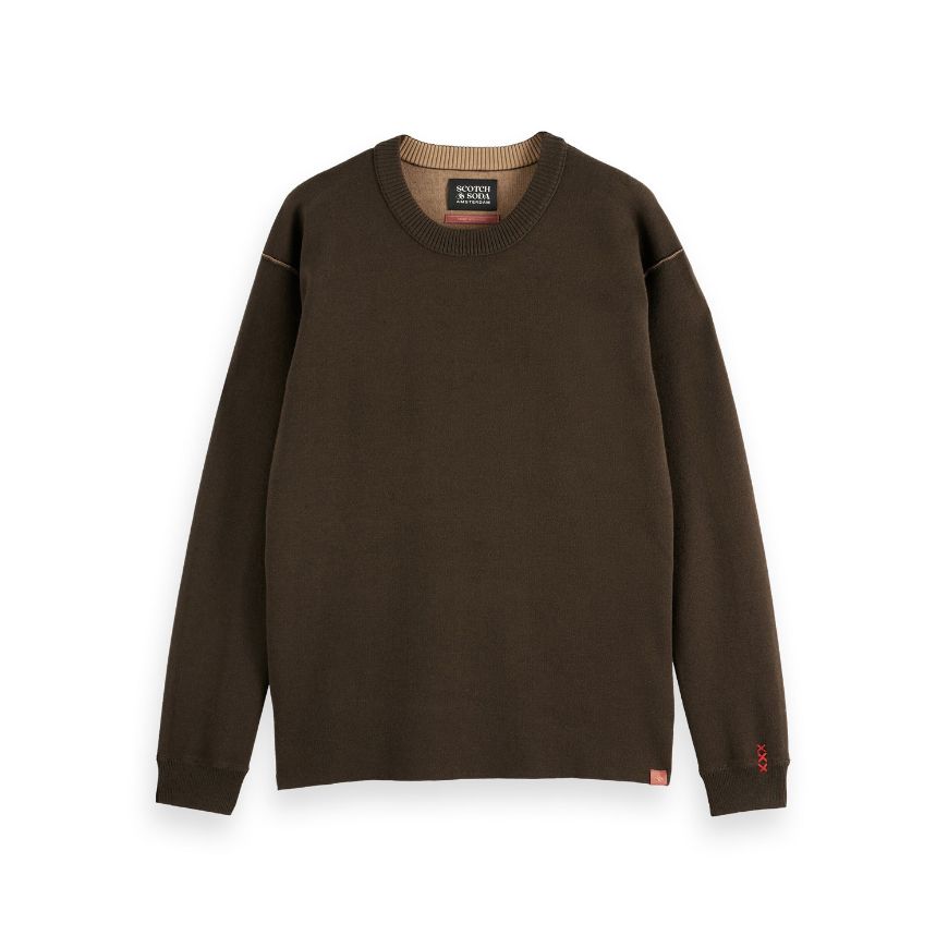 Снимка на SCOTCH&SODA MEN'S MERINO DOUBLE FACE DROPPED SHOULDER CREWNECK IN DARK BROWN