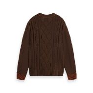 Снимка на SCOTCH&SODA MEN'S V-NECK CHUNKY CABLE LOOSE FIT PULLOVER IN DARK BROWN 2