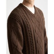Снимка на SCOTCH&SODA MEN'S V-NECK CHUNKY CABLE LOOSE FIT PULLOVER IN DARK BROWN 6