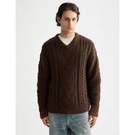 Снимка на SCOTCH&SODA MEN'S V-NECK CHUNKY CABLE LOOSE FIT PULLOVER IN DARK BROWN 4