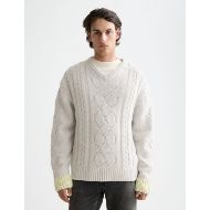 Снимка на SCOTCH&SODA MEN'S V-NECK CHUNKY CABLE LOOSE FIT PULLOVER IN MEDIUM BEIGE 4