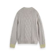 Снимка на SCOTCH&SODA MEN'S V-NECK CHUNKY CABLE LOOSE FIT PULLOVER IN MEDIUM BEIGE 2