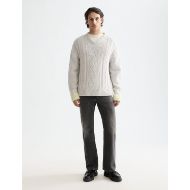 Снимка на SCOTCH&SODA MEN'S V-NECK CHUNKY CABLE LOOSE FIT PULLOVER IN MEDIUM BEIGE 7