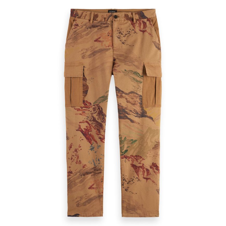 Снимка на SCOTCH&SODA MEN'S HARPER-PRINTED GARMENT-DYED COTTON BLEND LOOSE TAPERED CARGO IN MEDIUM BROWN