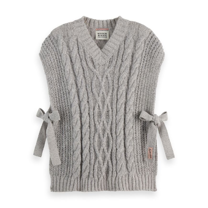 Снимка на SCOTCH&SODA WOMEN'S CABLE STITCH SPENCER IN LIGHT GREY MELANGE