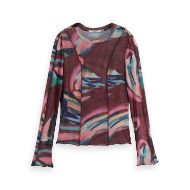 Снимка на SCOTCH&SODA WOMEN'S ALL OVER PRINTED MESH LONG SLEEVE T-SHIRT IN ABSTRACT MOUNTAIN 1