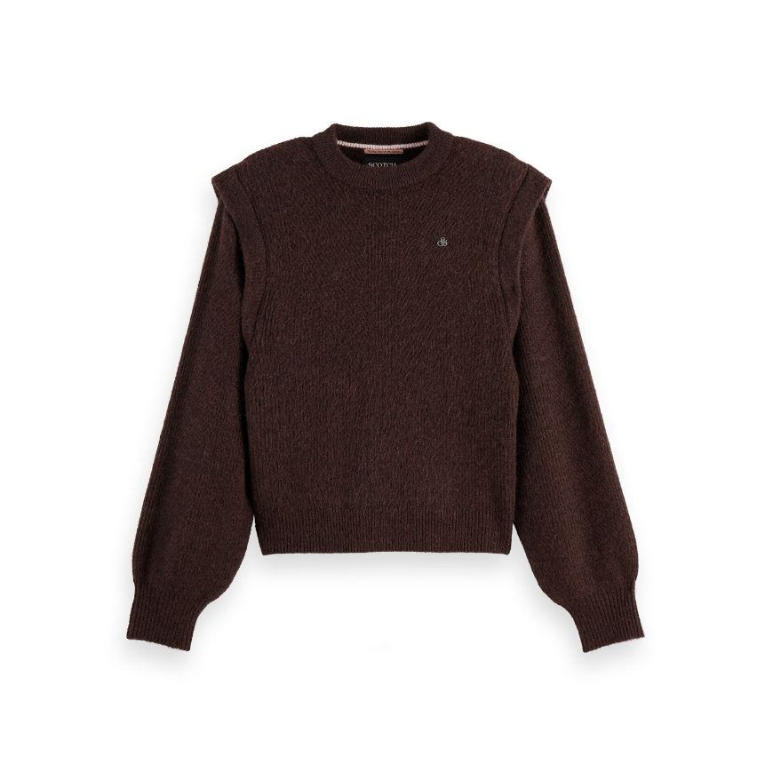 Снимка на SCOTCH&SODA WOMEN'S SHOULDER DETAIL CREW NECK PULLOVER IN CHOCOLATE PLUM
