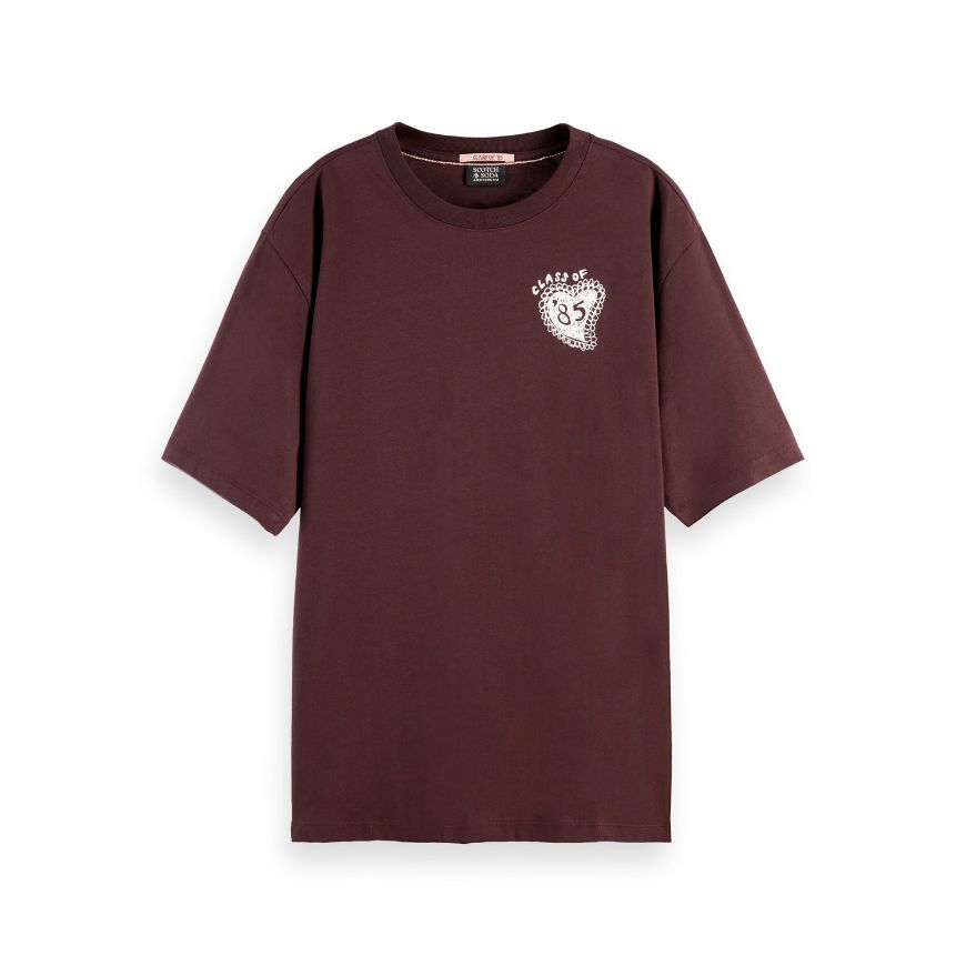 Снимка на SCOTCH&SODA WOMEN'S ARTWORK LOOSE FIT T-SHIRT IN CHOCOLATE PLUM
