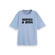 Снимка на SCOTCH&SODA WOMEN'S LOOSE FIT T-SHIRT WITH LEOPARD ARTWORK IN FADED DENIM 1