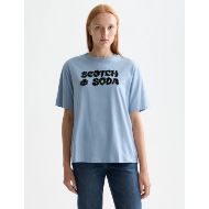 Снимка на SCOTCH&SODA WOMEN'S LOOSE FIT T-SHIRT WITH LEOPARD ARTWORK IN FADED DENIM 4