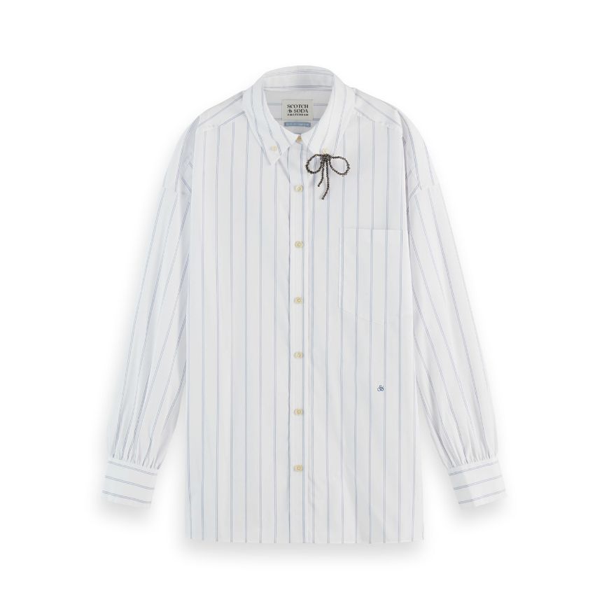 Снимка на SCOTCH&SODA WOMEN'S GIRLFRIEND SHIRT IN BRIGHT WHITE / FADED DENIM STRIPE