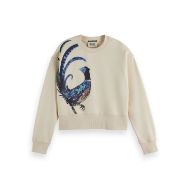 Picture of SCOTCH&SODA WOMEN'S WASHED ARTWORK LOOSE FIT SWEATER IN EGGNOG 1