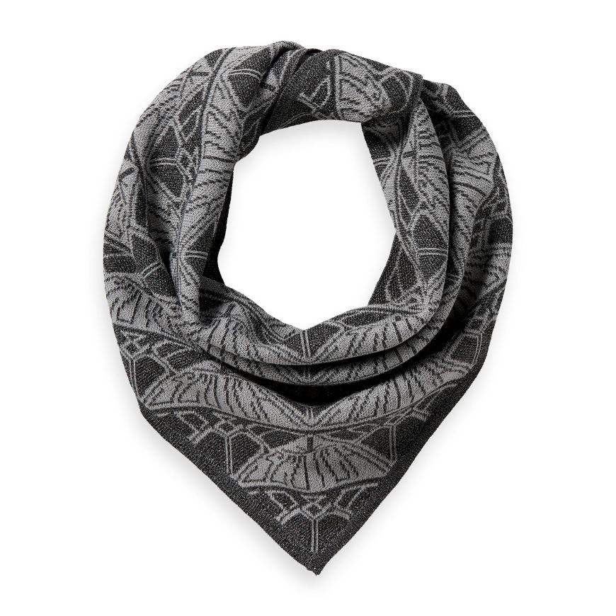 Снимка на SCOTCH&SODA WOMEN'S JACQUARD KNITTED TRIANGLE SCARF IN SILVER/GUNMETAL