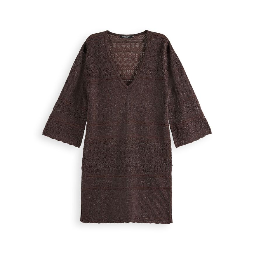 Снимка на SCOTCH&SODA WOMEN'S METALLIC POINTELLE PULLOVER IN CHOCOLATE PLUM METALLIC