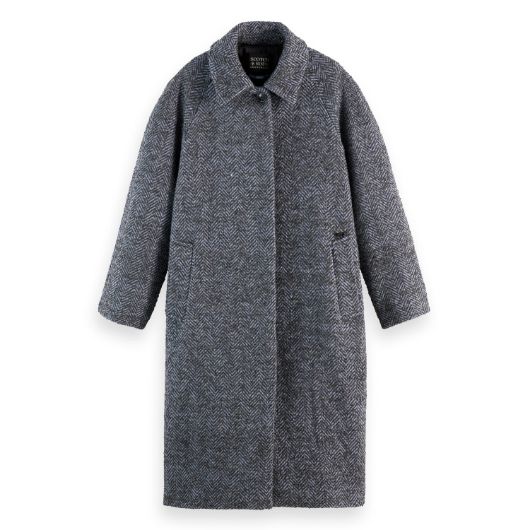 Показвай детайлите за SCOTCH&SODA WOMEN'S WOOL BLEND CARCOAT IN CHARCOAL/ FADED DENIM HERRINGBONE 1 - FanPoint Снимка на SCOTCH&SODA WOMEN'S WOOL BLEND CARCOAT IN CHARCOAL/ FADED DENIM HERRINGBONE 1