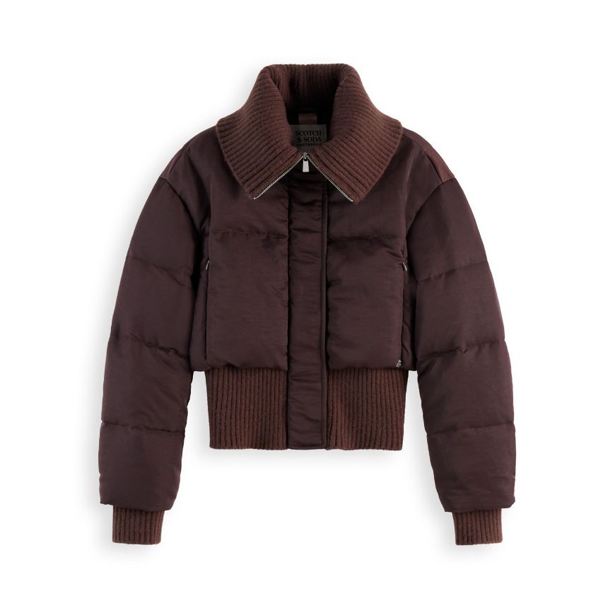 Picture of SCOTCH&SODA WOMEN'S AVIATOR COLLAR PUFFER IN CHOCOLATE PLUM