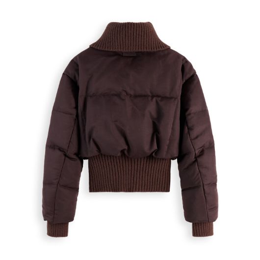 Показвай детайлите за SCOTCH&SODA WOMEN'S AVIATOR COLLAR PUFFER IN CHOCOLATE PLUM 2 - FanPoint Снимка на SCOTCH&SODA WOMEN'S AVIATOR COLLAR PUFFER IN CHOCOLATE PLUM 2