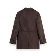 Снимка на SCOTCH&SODA WOMEN'S DOUBLE BREASTED LUREX PINSTRIPE BLAZER IN CHOCOLATE PLUM 2