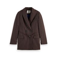 Снимка на SCOTCH&SODA WOMEN'S DOUBLE BREASTED LUREX PINSTRIPE BLAZER IN CHOCOLATE PLUM 1