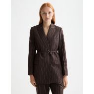 Снимка на SCOTCH&SODA WOMEN'S DOUBLE BREASTED LUREX PINSTRIPE BLAZER IN CHOCOLATE PLUM 4