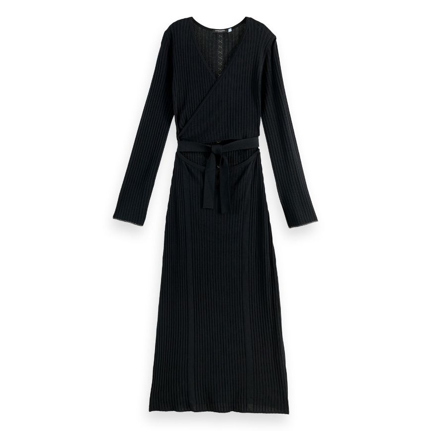 Снимка на SCOTCH&SODA WOMEN'S SKINNY RIB KNITTED WRAP DRESS IN METEORITE
