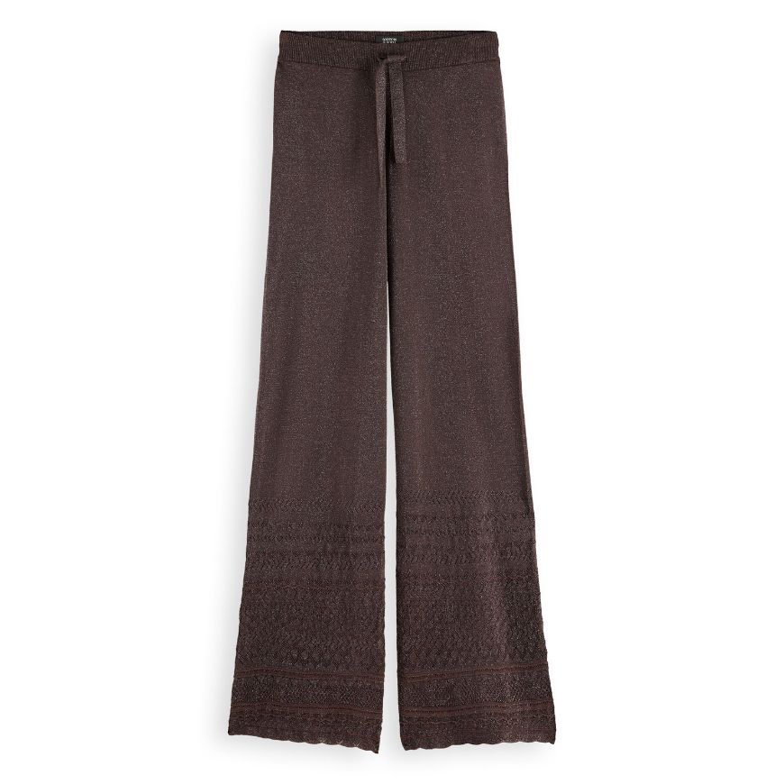 Снимка на SCOTCH&SODA WOMEN'S METALLIC POINTELLE KNITTED TROUSER IN CHOCOLATE PLUM METALLIC