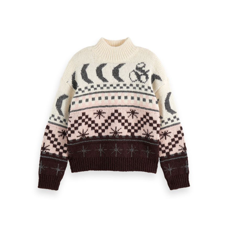 Снимка на SCOTCH&SODA WOMEN'S METALLIC FAIR ISLE PULLOVER IN CHOCOLATE PLUM