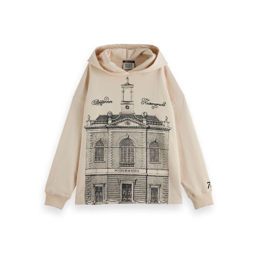Picture of SCOTCH&SODA WOMEN'S 750 YEARS ARTWORK HOODIE IN SANDSHELL