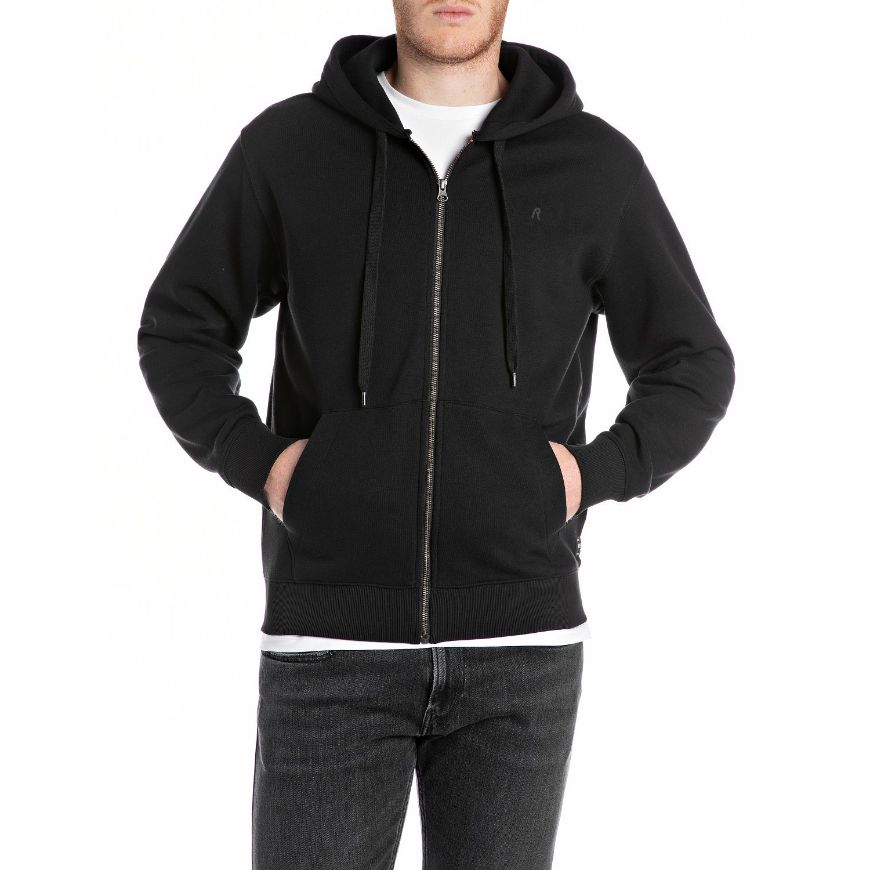 Picture of REPLAY MEN'S BRUSHED FLEECE FULL-ZIP HOODY WITH LOGO IN BLACK
