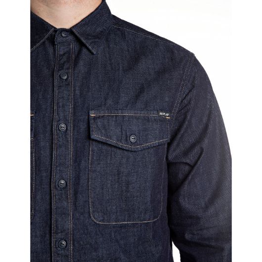 Show details for REPLAY MEN'S DENIM SHIRT WITH POCKETS IN DARK BLUE 3 - FanPoint Picture of REPLAY MEN'S DENIM SHIRT WITH POCKETS IN DARK BLUE 3