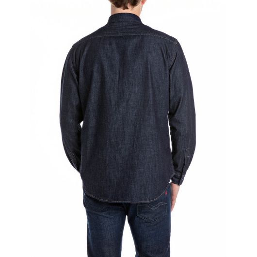 Show details for REPLAY MEN'S DENIM SHIRT WITH POCKETS IN DARK BLUE 2 - FanPoint Picture of REPLAY MEN'S DENIM SHIRT WITH POCKETS IN DARK BLUE 2