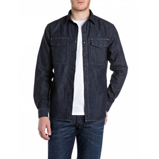 Show details for REPLAY MEN'S DENIM SHIRT WITH POCKETS IN DARK BLUE 1 - FanPoint Picture of REPLAY MEN'S DENIM SHIRT WITH POCKETS IN DARK BLUE 1